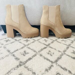 Soda Tan Chunky Heel Ankle Boots